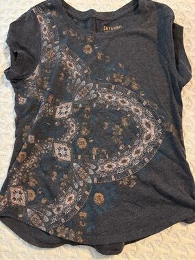 Shyanne Women's Dark Gray Floral Print Short Sleeve Top size XS